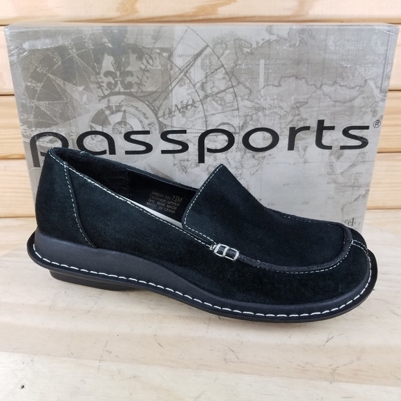 Suede Leather Loafers Black Slip on Comfort Shoe NEW CL 'Passports' 7.5M NEW - Picture 5 of 10